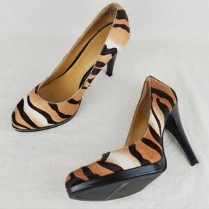 Nine west leather cow fur heel pumps